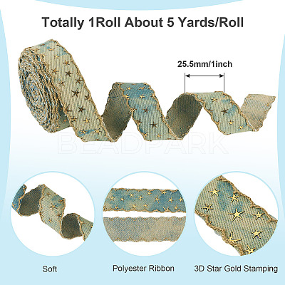 5 Yards Polyester 3D Star Gold Stamping Ribbon OCOR-TAC0023-14A-1