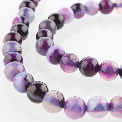 Natural Striped Agate/Banded Agate Round Bead Strands G-E232-10-1
