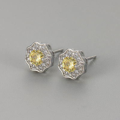 Valentine's Day Brass Clear Cubic Zirconia Stud Earrings WGA37BF-10-1