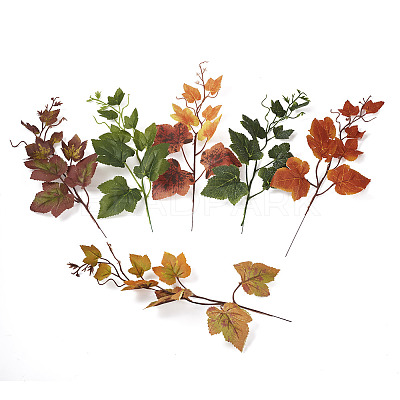 30Pcs 6 Colors Artificial Plastic Maple Leaf AJEW-CF0001-03-1