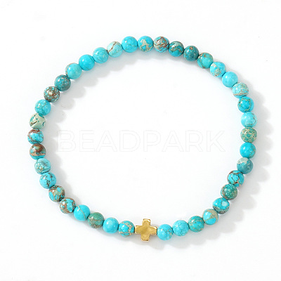 Bohemian Natural Imperial Jasper Round Beads Stretch Bracelets NO3013-5-1