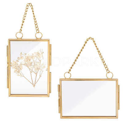 2Pcs 2 Style Brass Glass Hanging Photo Frame HJEW-OC0001-34-1