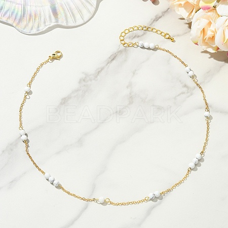 5MM Round Natural Howlite Beads Brass Cable Chain Necklaces for Women NJEW-JN06378-01-1