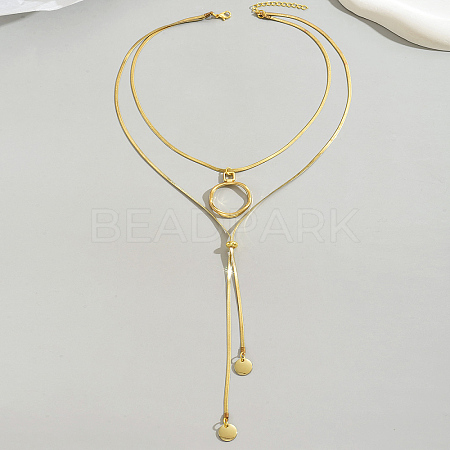 Stainless Steel Disc Tassel Double Layered Adjustable Slider Women's Necklaces SJ4314-1