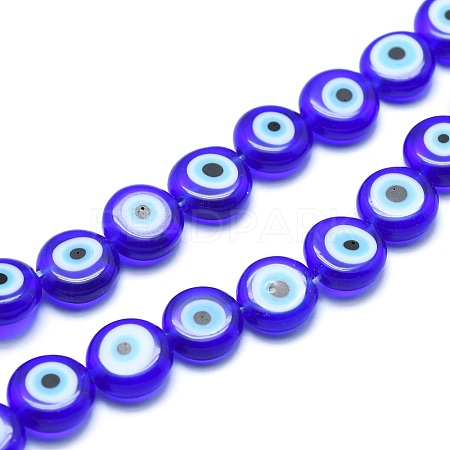 Handmade Evil Eye Lampwork Flat Round Bead Strands LAMP-L058-6mm-12-1