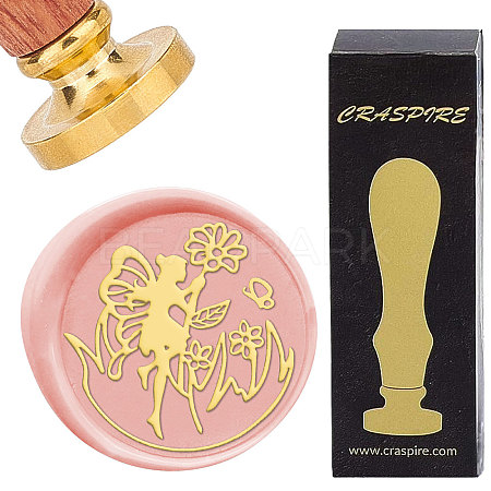 Brass Wax Seal Stamps with Wood Handle AJEW-WH0412-0160-1