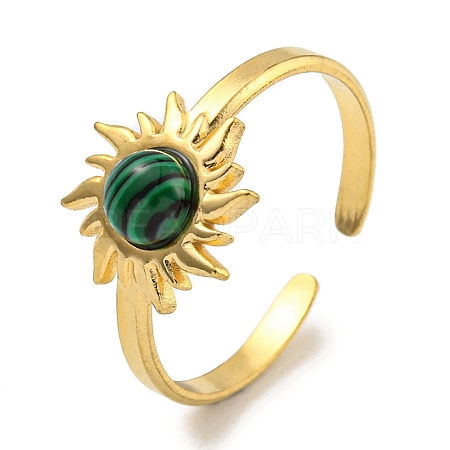 Ion Plating(IP) 304 Stainless Steel Synthetic Malachite Cuff Rings G-Z056-01G-02-1