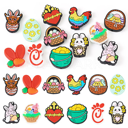 12Pcs 12 Styles Easter Silicone Focal Beads SIL-TA0002-56-1
