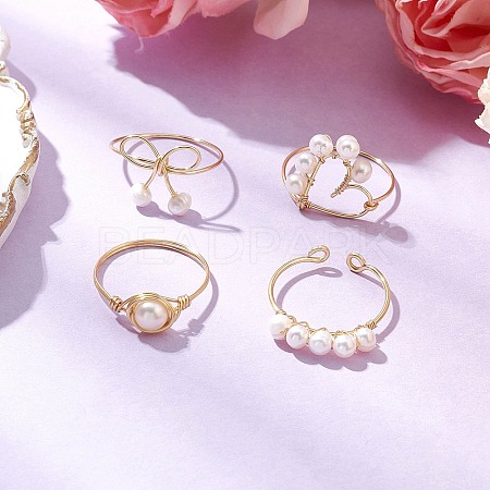 Round Natural Cultured Freshwater Pearl Finger Rings RJEW-JR00856-1