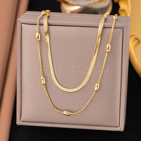 304 Stainless Steel Snake Chain Double Layer Necklaces for Women NJEW-Z072-03G-1
