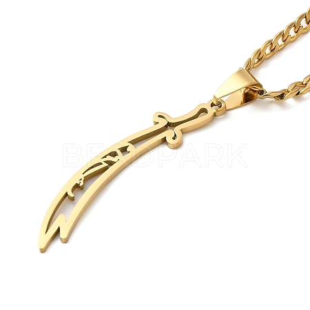 Sword Knife 304 Stainless Steel Hollow Scimitar Pendant Necklaces for Women and Men NJEW-F324-10G-1