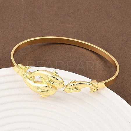 Marine Organism Brass Cuff Bangles for Women BJEW-D368-03F-G-1
