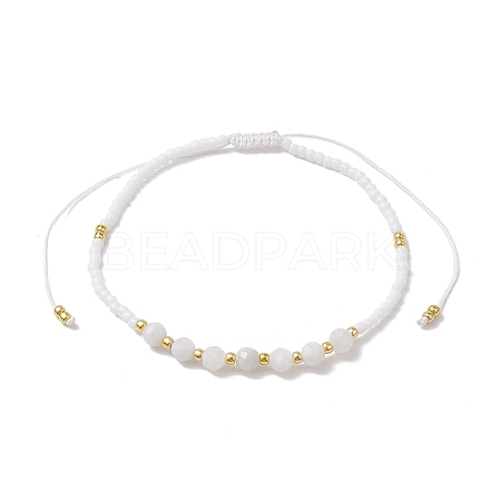 Adjustable Natural Rainbow Moonstone & Seed Braided Bead Bracelets BJEW-JB10181-01-1