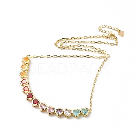 Colorful Cubic Zirconia Heart Pendant Necklace NJEW-E074-03G-1