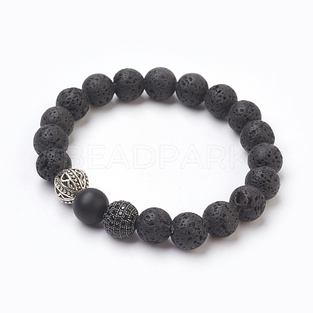 Natural Lava Rock Beads Stretch Bracelets BJEW-JB03879-02-1