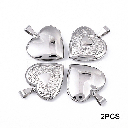 2Pcs 316 Surgical Stainless Steel Locket Pendants STAS-YW0003-16P-1