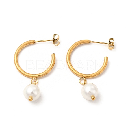 Glass Pearl Beaded Dangle Stud Earrings EJEW-P219-12G-1