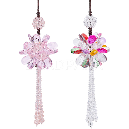 CRASPIRE 2Pcs 2 Colors Glass Beaded Flower Suncatchers AJEW-CP0005-25-1