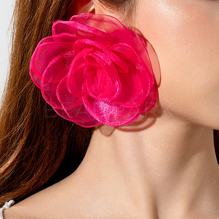 Flower Alloy Cloth Stud Earrings FS-WGD2E13-15-1