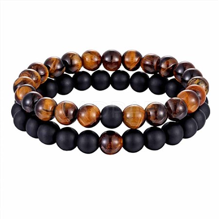 Valentine's Day Natural Tiger Eye & Obsidian Beaded Bracelets Sets EE2422-1-1