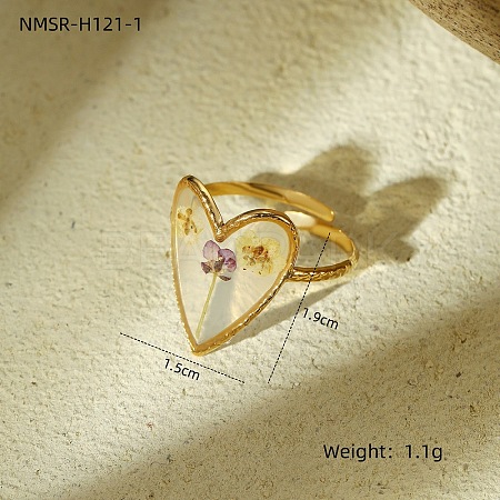 Preserved Flowers 304 Stainless Steel and Epoxy Resin Open Cuff Rings for Women FS-WGCF311-06-1