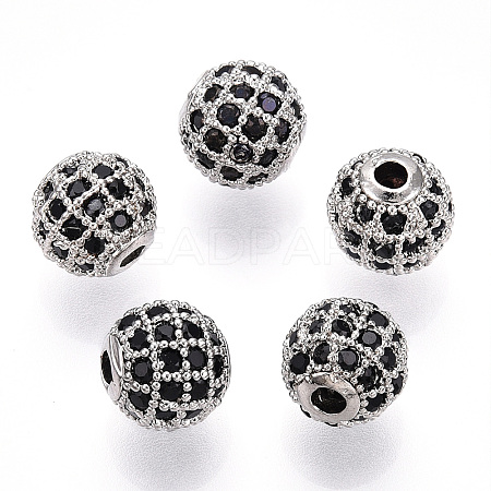 Rack Plating Brass Cubic Zirconia Beads X-ZIRC-S001-8mm-B03-1