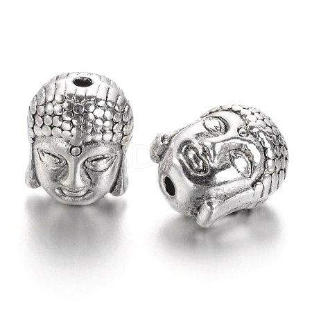 Antique Silver Tibetan Style Buddha Head Alloy Beads X-TIBEB-60542-AS-LF-1