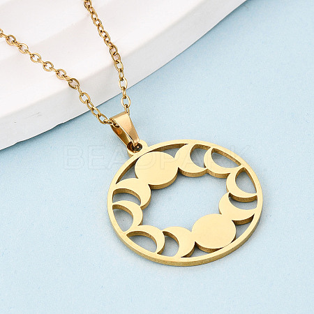 304 Stainless Steel Pendant Necklaces NJEW-T018-55G-1