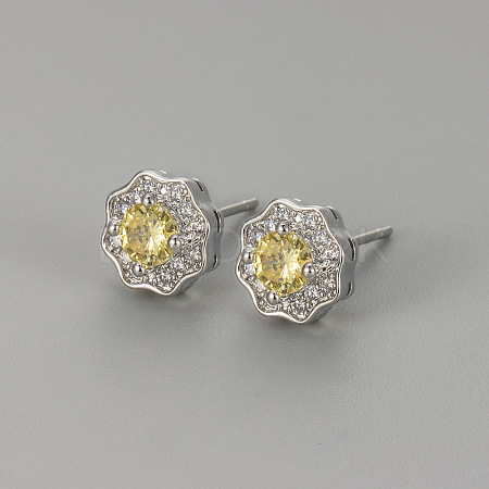 Valentine's Day Brass Clear Cubic Zirconia Stud Earrings WGA37BF-10-1