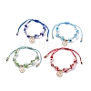 4Pcs 4 Color Round Evil Eye Braided Bead Bracelets Set with Coin Charm BJEW-TA00062-1