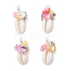 Natural Cowrie Shell & Dyed Natural Trochid Shell Nuggets Beaded Pendants PALLOY-JF04584-02-1