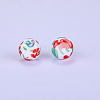 Printed Round with Flower Pattern Silicone Focal Beads SI-JX0056A-162-1