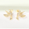 Hummingbird Brass Micro Pave Clear Cubic Zirconia Stud Earrings EJEW-L311-02G-1