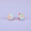 Printed Round with Heart Pattern Silicone Focal Beads SI-JX0056A-195-1