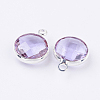 Silver Color Plated Brass Glass Flat Round Charms X-GLAA-M003-A-12S-2