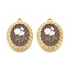 Vintage Printed Style 304 Stainless Steel Oval with Sunflower Pendants STAS-T071-29C-G-1