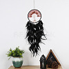 Iron Natural Rose Quartz Woven Web/Net with Feather Pendant Decorations PW-WG17623-01-2
