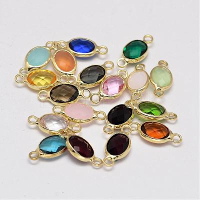 Oval Faceted Golden Brass Glass Links connectors GLAA-O014-G-1