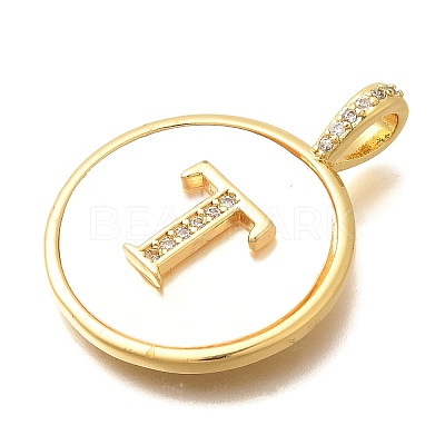 Rack Plating Brass Micro Pave Clear Cubic Zirconia Pendants with Shell KK-M309-42G-T-1