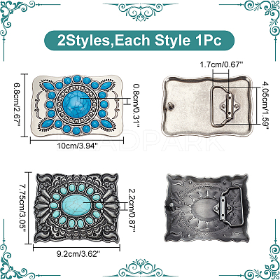2Pcs 2 Style Zinc Alloy Belt Buckles FIND-WR0010-47-1