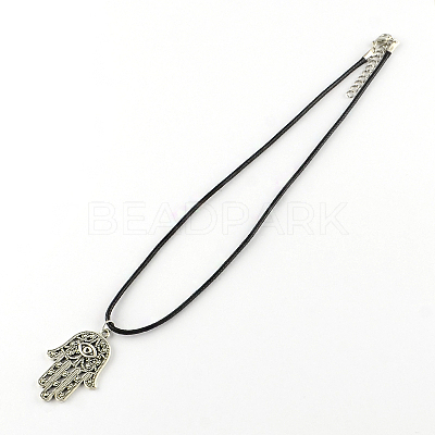 Hamsa Hand/Hand of Fatima/Hand of Miriam Zinc Alloy Pendant Necklaces NJEW-R228-72AS-1