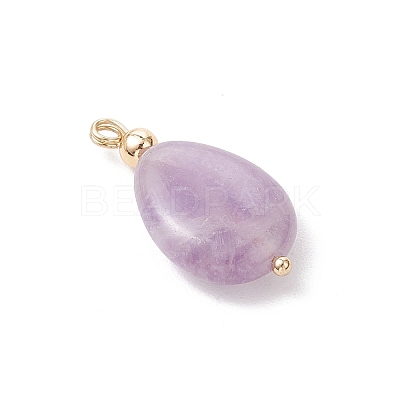 4Pcs 4 Styles Natural Amethyst & Rose Quartz & Green Aventurine & Dyed Quartz Teardrop Charms with Brass Bails PALLOY-JF04268-01-1