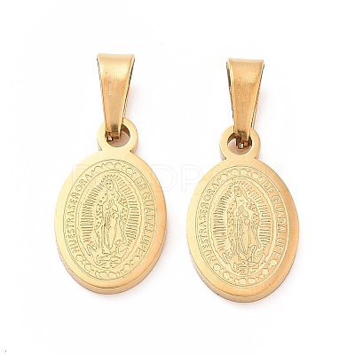 Ion Plating(IP) Oval with Virgin Mary & Word 304 Stainless Steel Charms STAS-I036-12-1