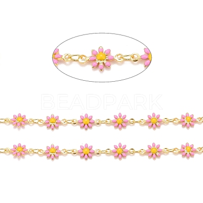Brass Daisy Flower & Oval Link Chains CHC-I035-13G-10-1