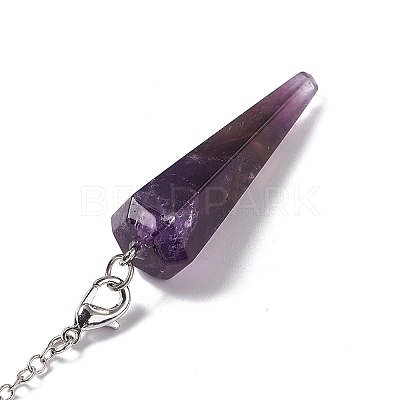 Natural Amethyst Hexagonal Pointed Cone Dowsing Pendulum Pendants G-G983-05P-01-1