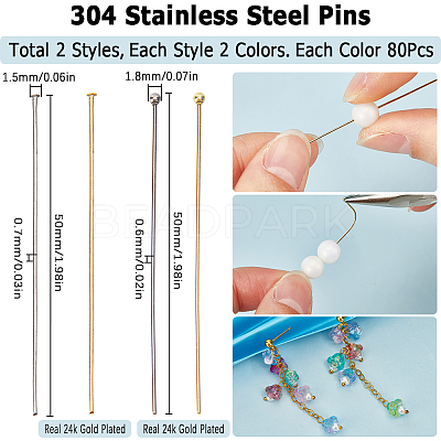 160Pcs 2 Styles 304 Stainless Steel Ball Head Pins and 160Pcs 2 Styles Flat Head Pins STAS-SC0007-74-1