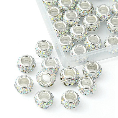 50Pcs Polymer Clay Rhinestone European Large Hole Beads FPDL-YW0001-01B-1