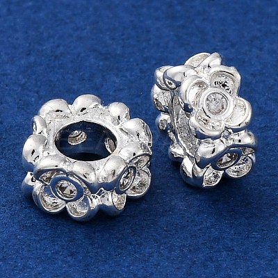 Brass Micro Pave Clear Cubic Zirconia Spacer Beads KK-Z089-14S-1