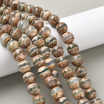 Natural Tibetan Striped Pattern dZi Agate Beads Strands G-F354-13-1