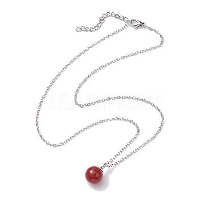 Round Gemstone Pendant Necklaces NJEW-JN04718-01-1